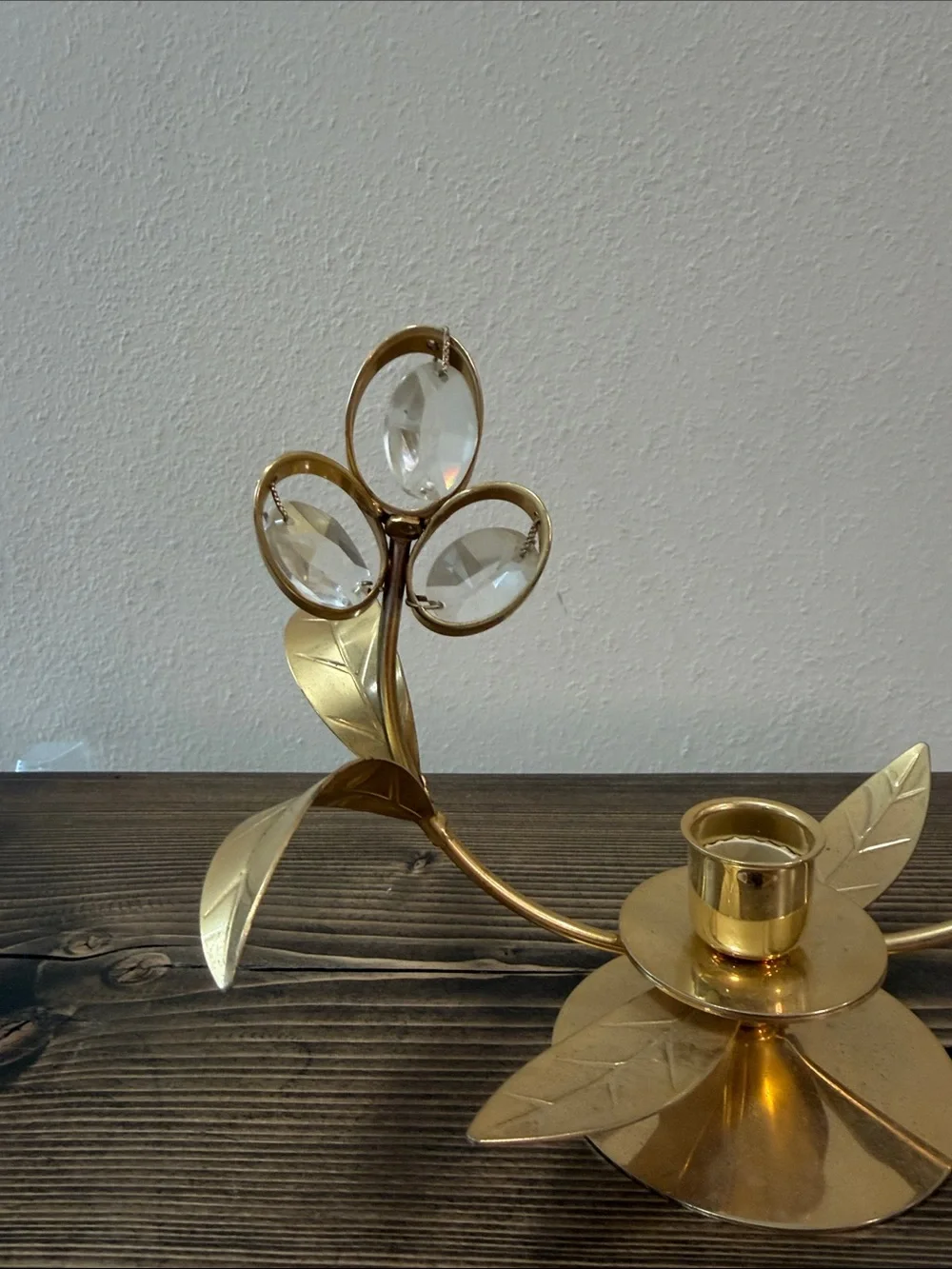 Gold Tone Butterfly Crystal Flower Taper Candle Holder Hollywood Regency Decor
